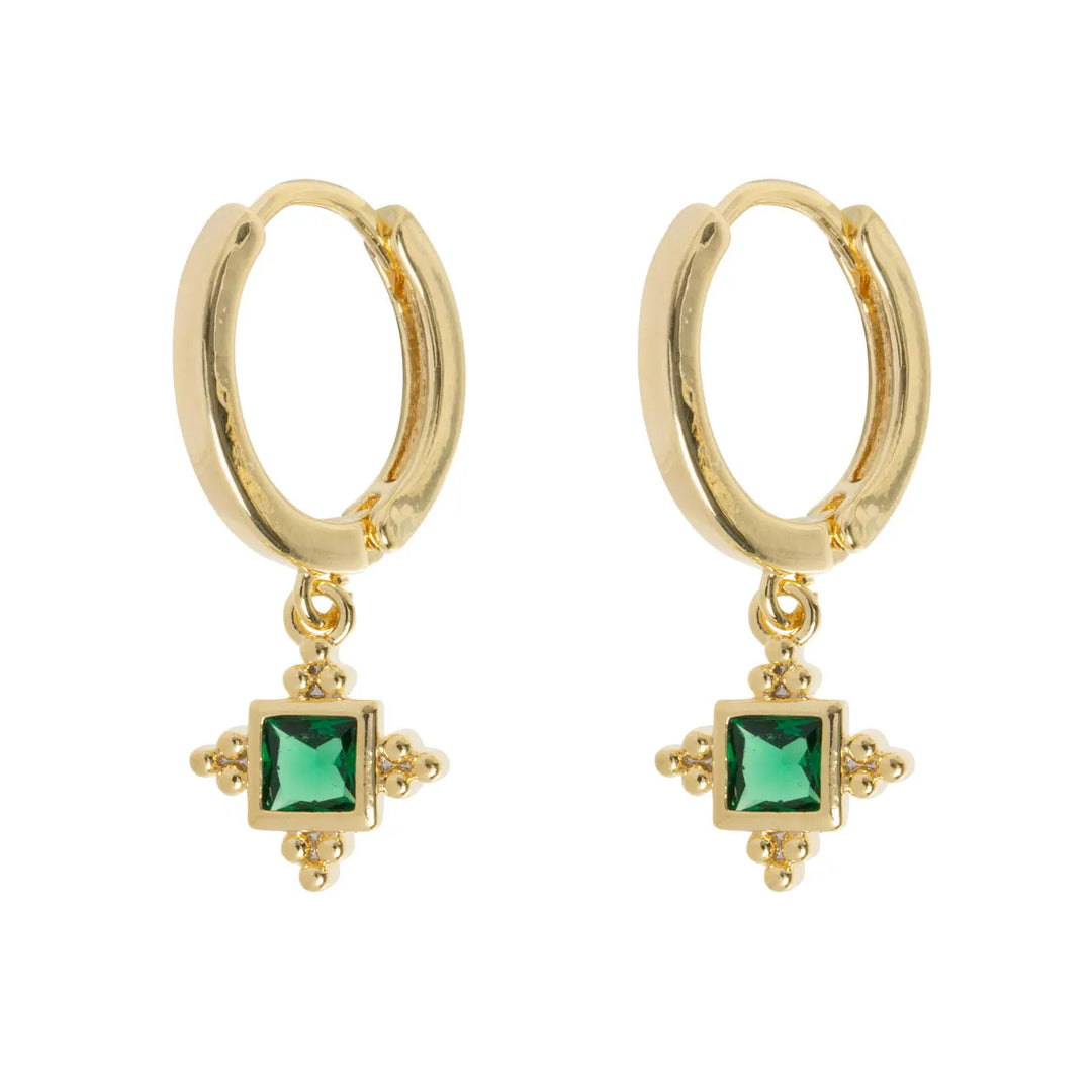 Arya - Green Crystal Pendant Hoop Earrings