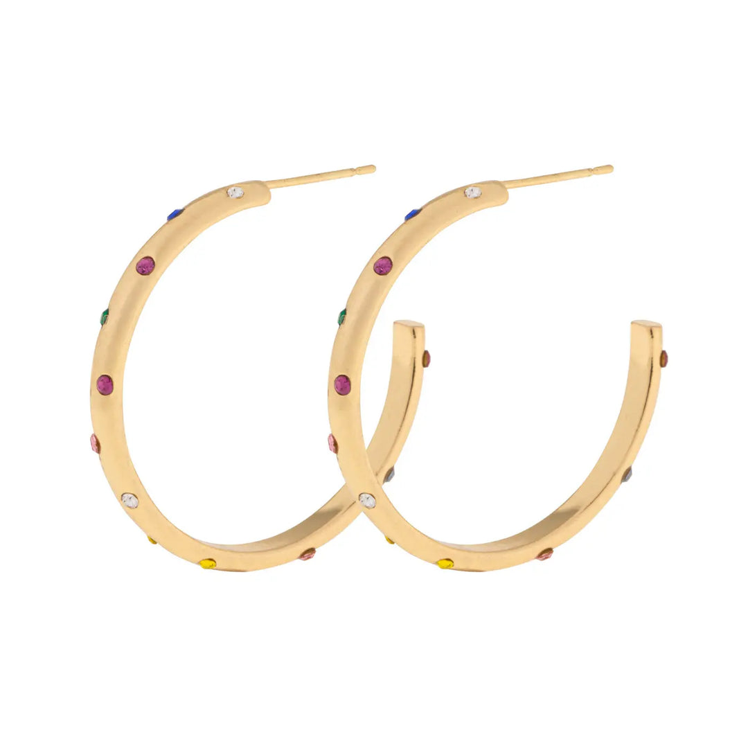 Nandi - Multi Colored Crystal Hoop Earrings