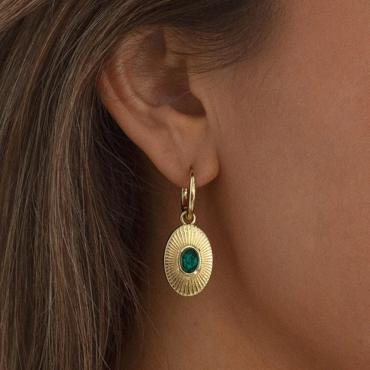 Mavi - Emerald Pendant Hoop Earrings