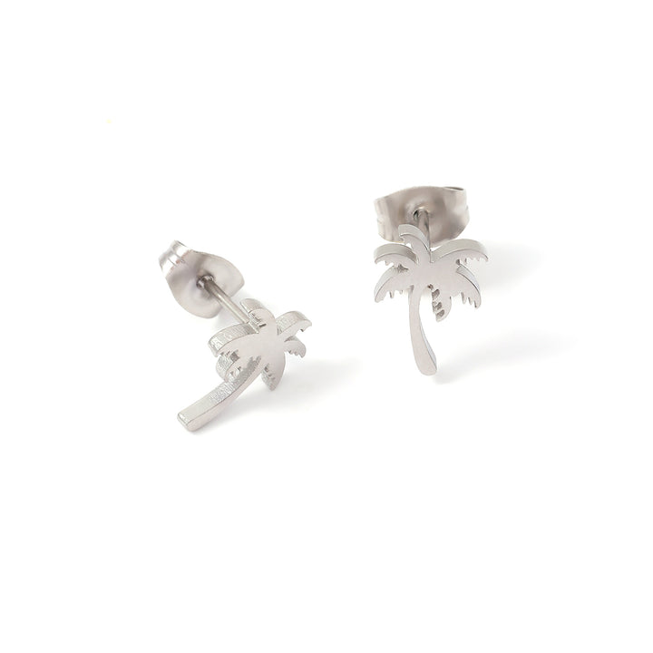 Vanja - Pendientes de Stud de Palma de Acero Inoxidable