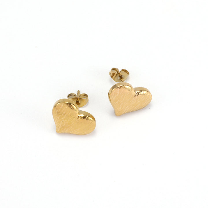 Suvy - Pendientes de Stud en Forma de Corazón Acanalado de Acero Inoxidable