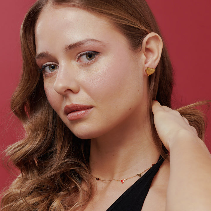 Suvy - Pendientes de Stud en Forma de Corazón Acanalado de Acero Inoxidable