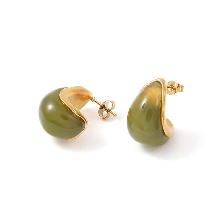 Carin - Pendientes de aro de resina verde en acero inoxidable