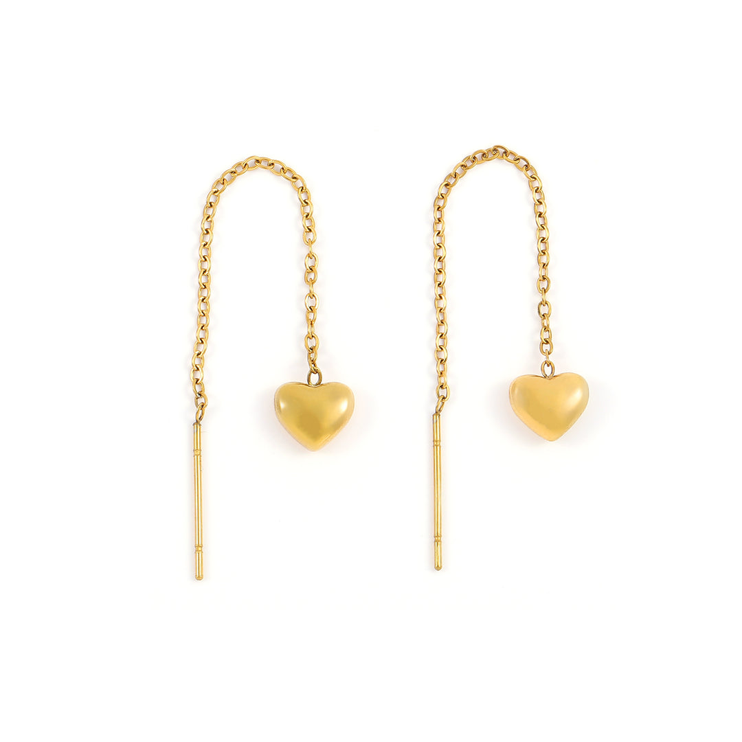 Julie - Pendientes de Cadena de Corazón de Acero Inoxidable Dorado