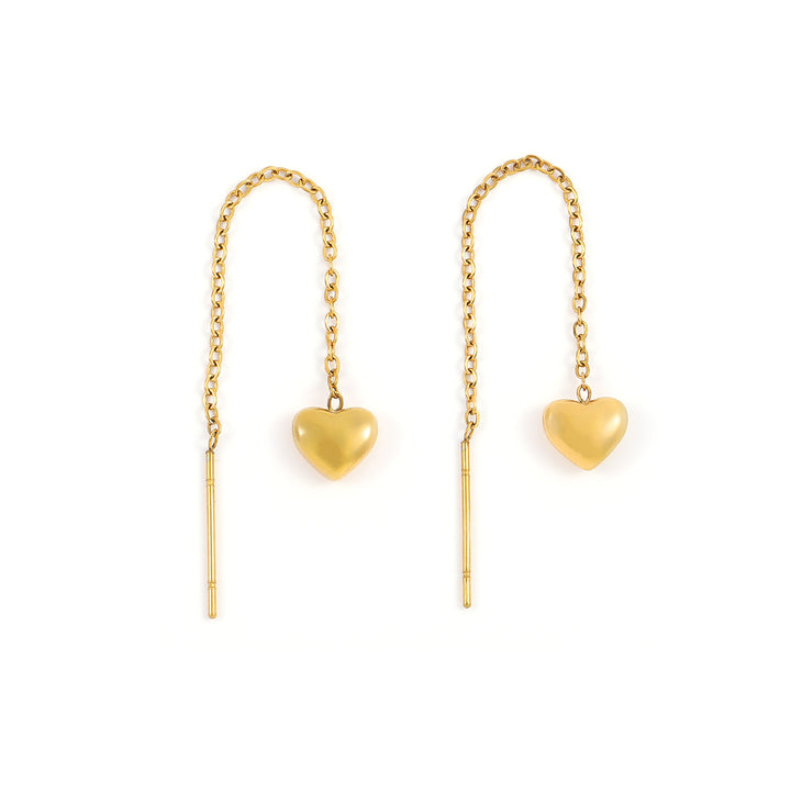 Julie - Pendientes de Cadena de Corazón de Acero Inoxidable Dorado
