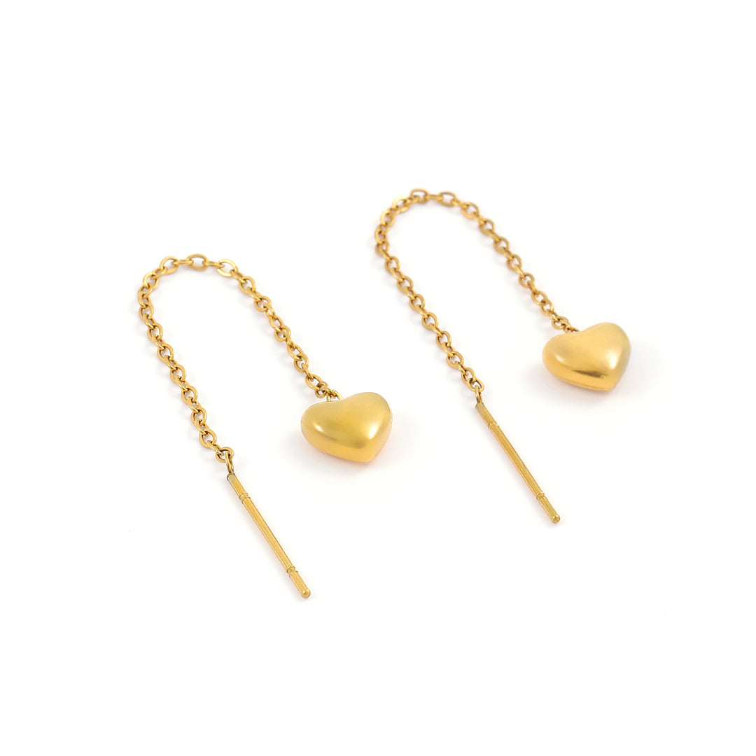 Julie - Pendientes de Cadena de Corazón de Acero Inoxidable Dorado