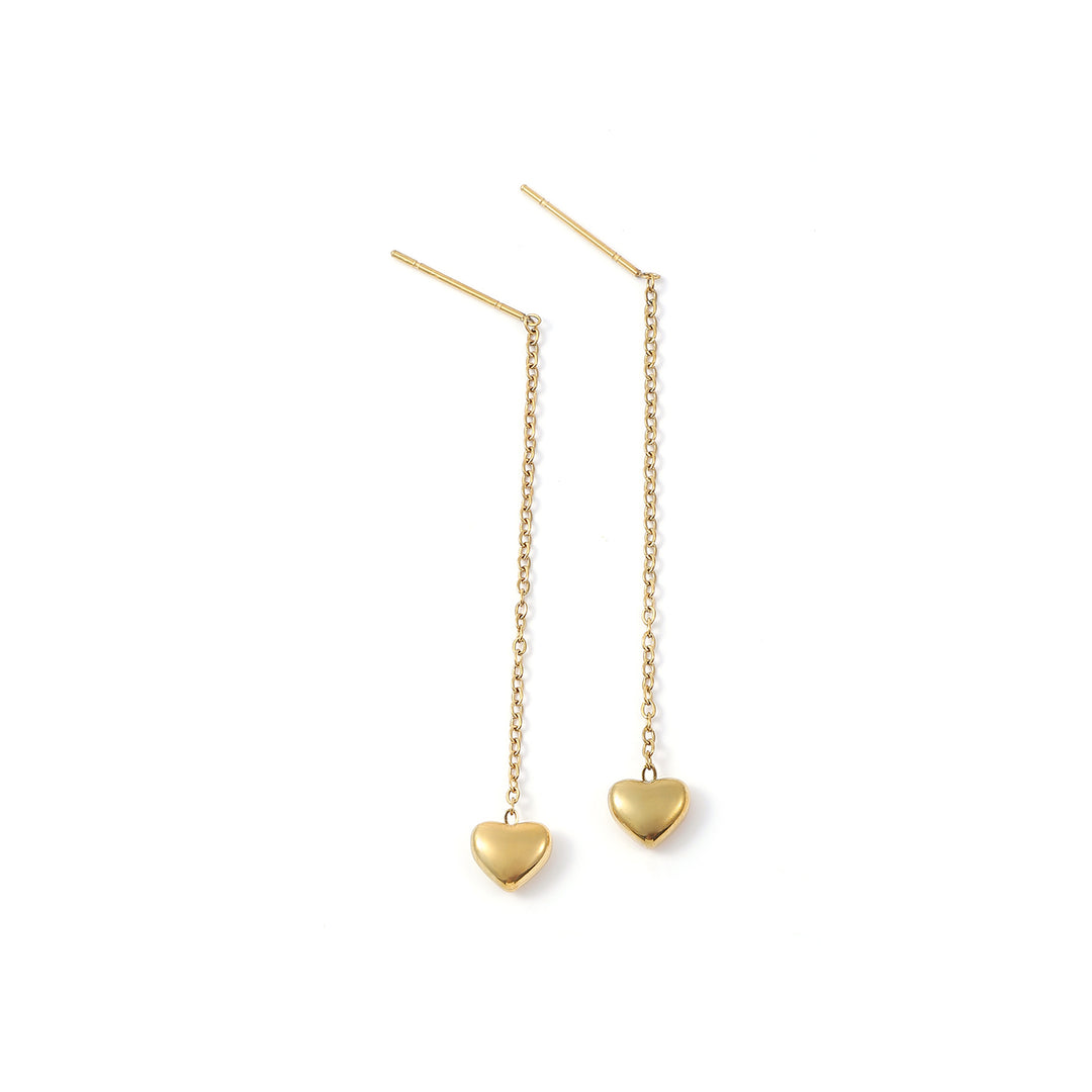 Julie - Pendientes de Cadena de Corazón de Acero Inoxidable Dorado