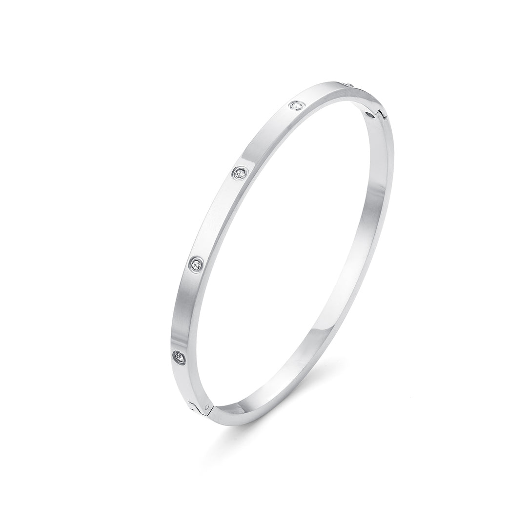 Fiona - Pulsera de Brazalete de Cristal de Acero Inoxidable