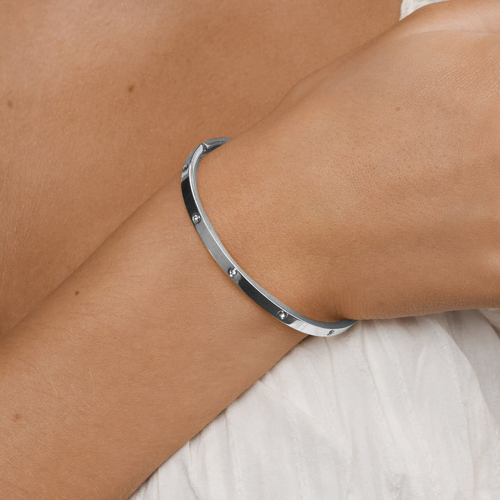 Fiona - Pulsera de Brazalete de Cristal de Acero Inoxidable