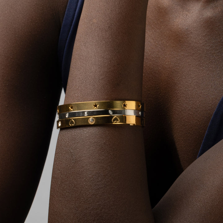 Fiona - Pulsera de Brazalete de Cristal de Acero Inoxidable
