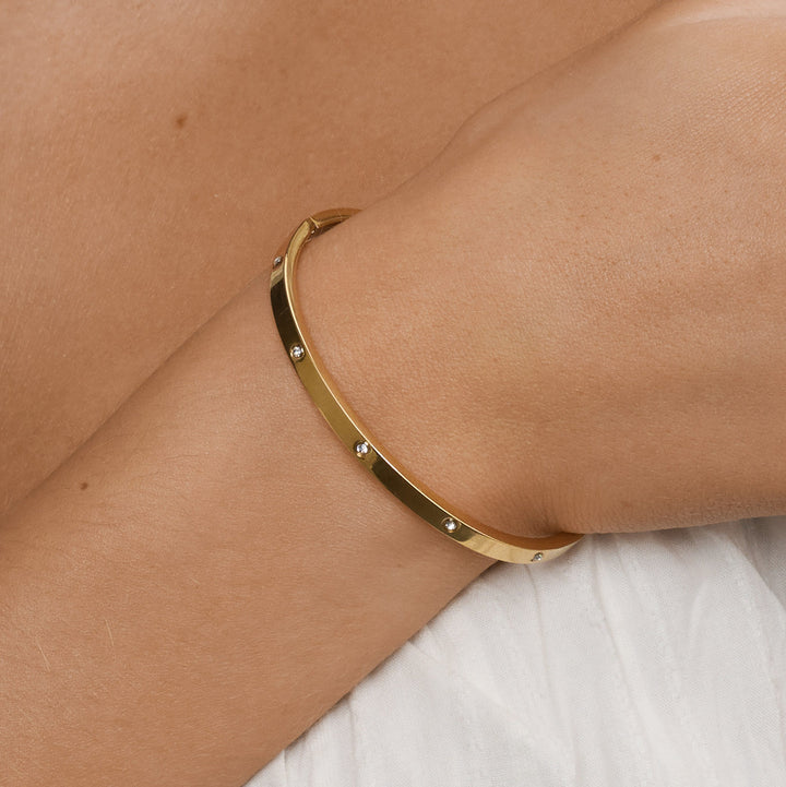 Fiona - Pulsera de Brazalete de Cristal de Acero Inoxidable