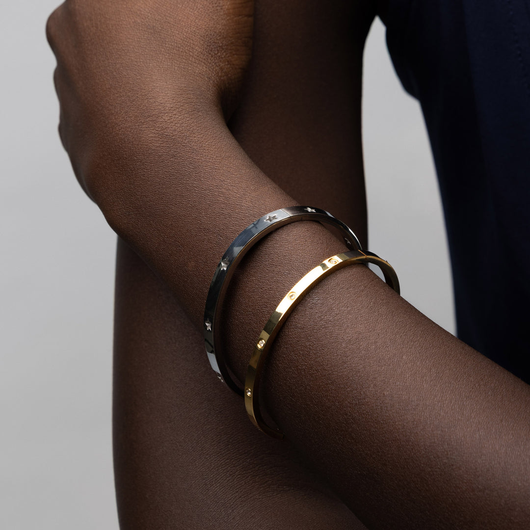Fiona - Pulsera de Brazalete de Cristal de Acero Inoxidable