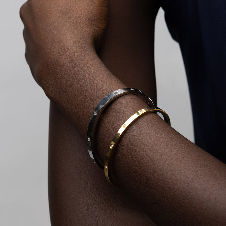 Fiona - Pulsera de Brazalete de Cristal de Acero Inoxidable