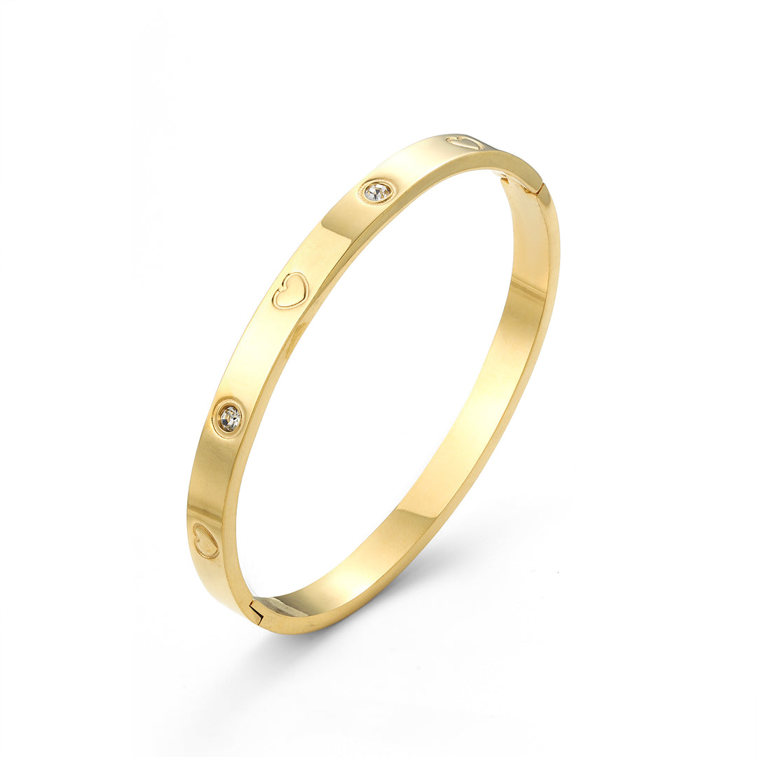 Gia - Pulsera de Brazalete de Corazón de Cristal de Acero Inoxidable