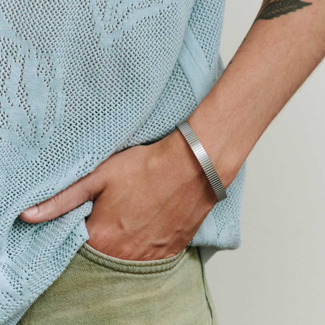 Tage - Ribbed Bangle Bracelet Stainless Steel