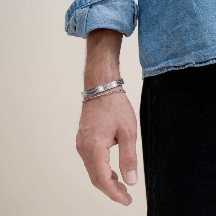 Tage - Ribbed Bangle Bracelet Stainless Steel