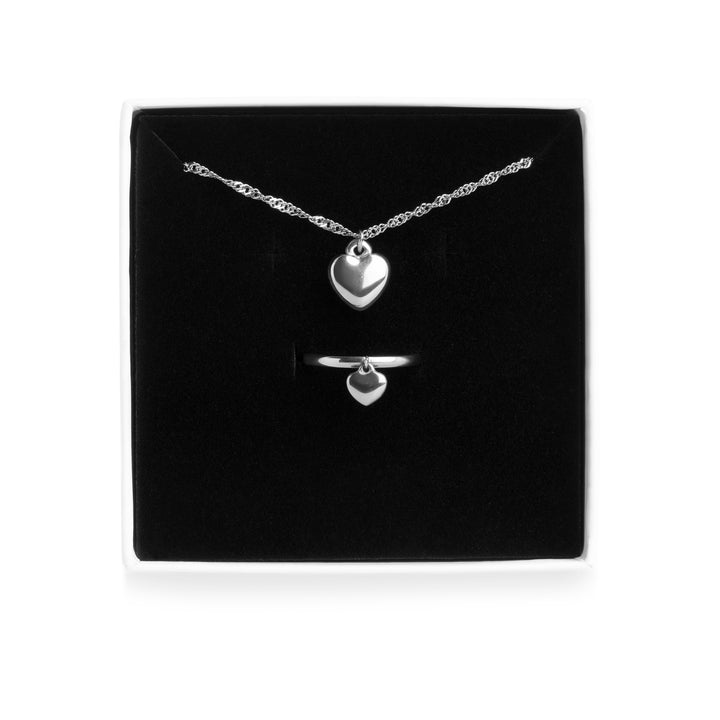Heart Necklace & Ring Set Stainless Steel