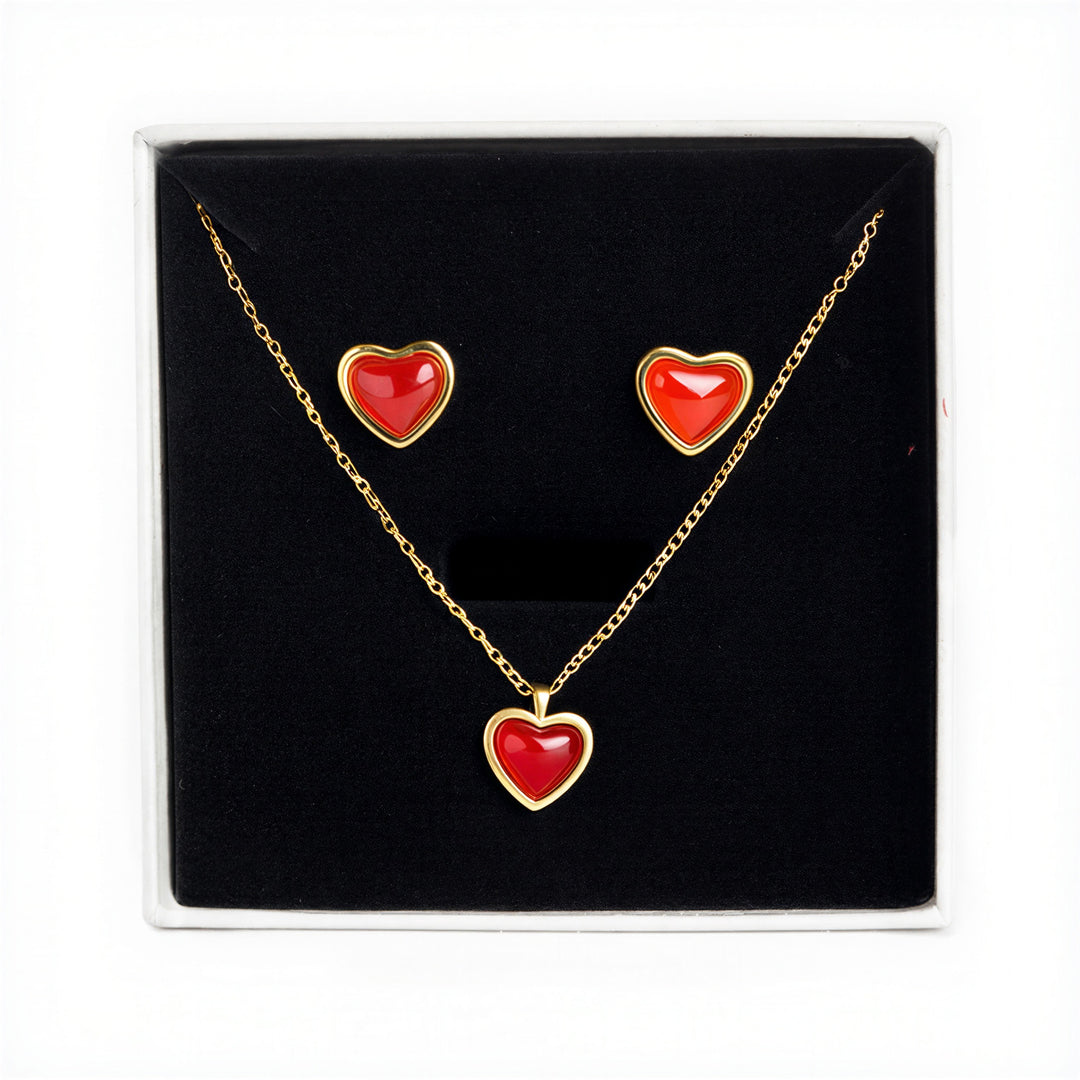 Sonja Heart Necklace & Earrings Set Stainless Steel
