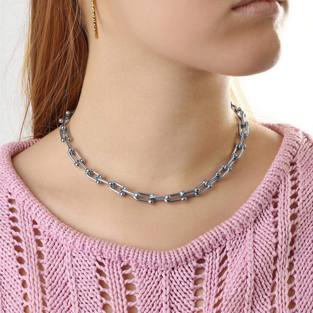 Betty - Collar con eslabones de clip de papel de acero inoxidable