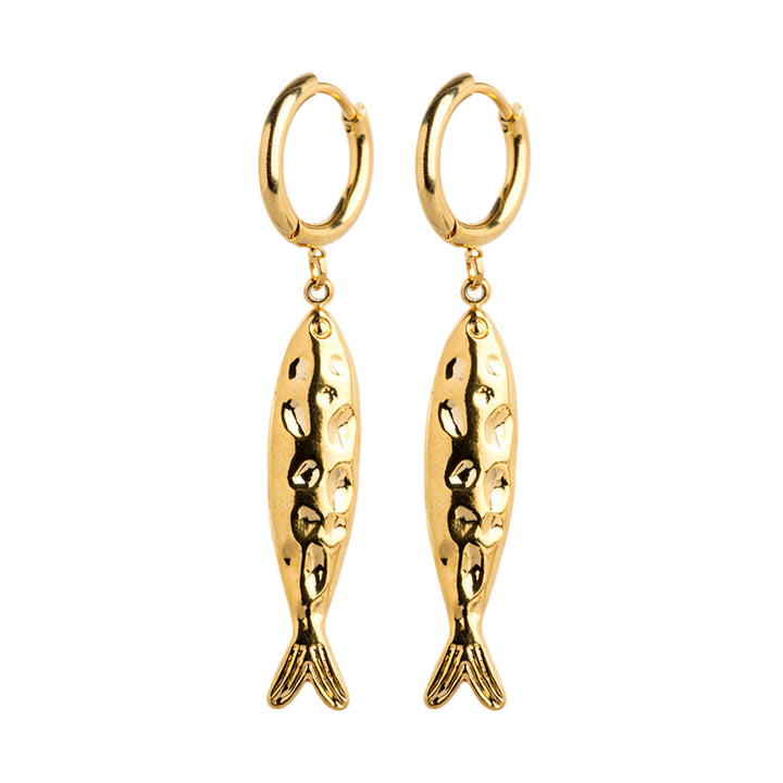 Fenja - Pendientes de aro con pez de acero inoxidable