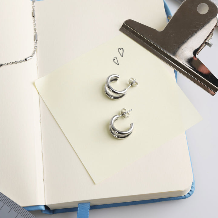 Heylin - Pendientes de aro doble de acero inoxidable