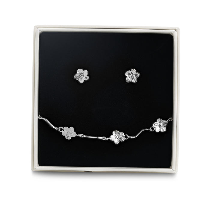 Jewellery Set - Flower Earrings &amp; Bracelet Stainless Steel
