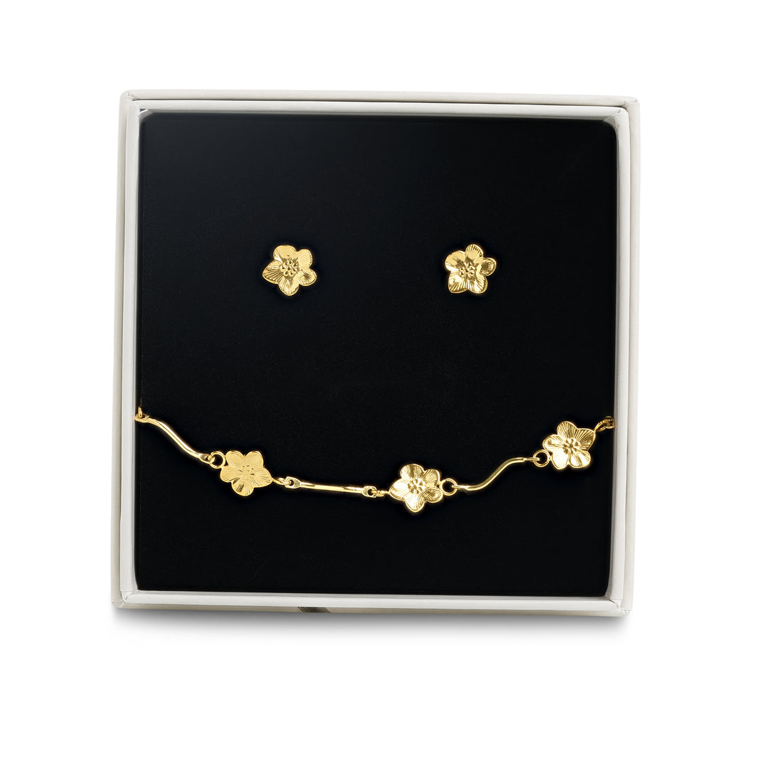 Conjunto de joyería - Pendientes de flor y pulsera de acero inoxidable