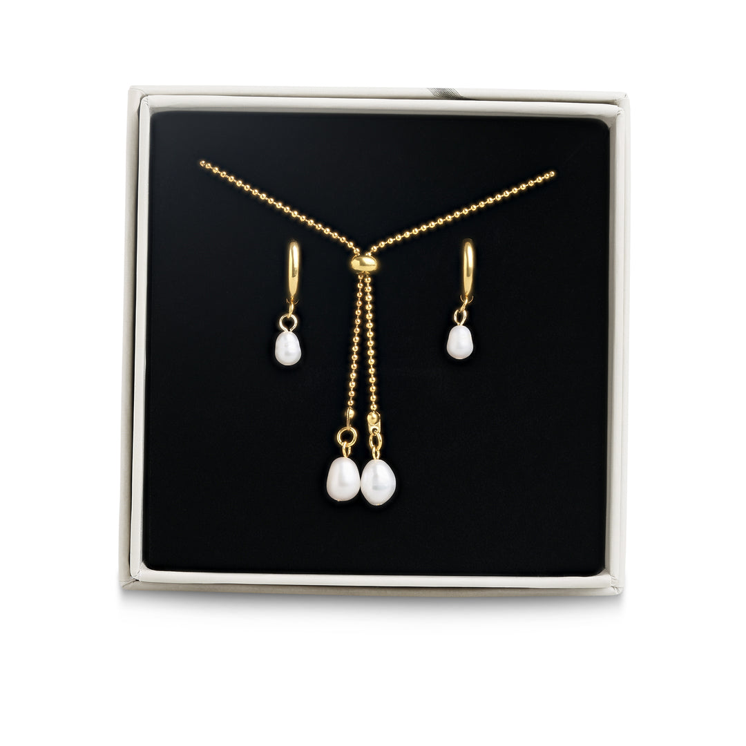 Jewellery Set - Pearl Earrings & Necklace Stainles
