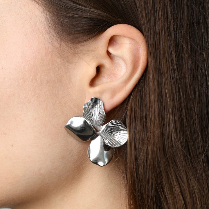 Laila - Pendientes de flor de acero inoxidable