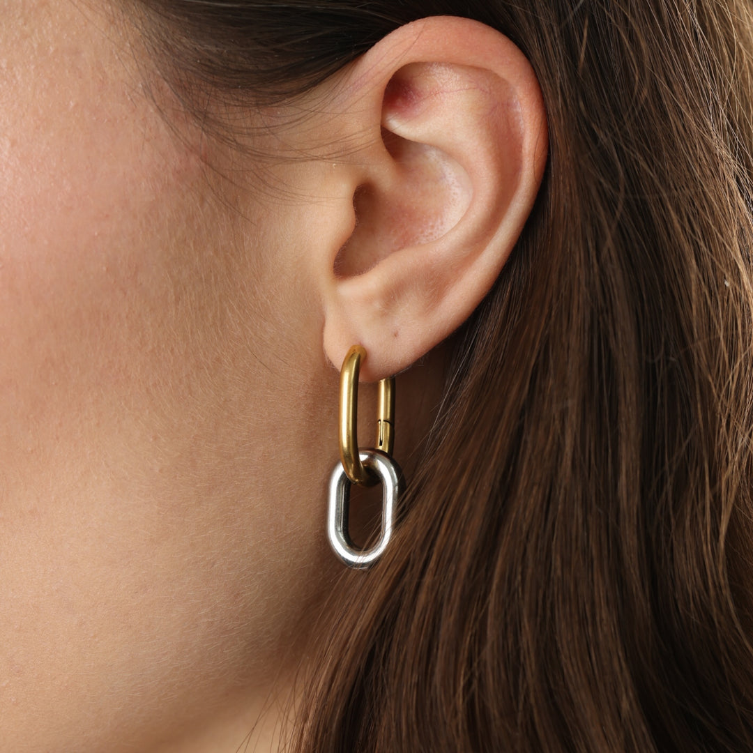 Li - Pendientes de aro de metal mixto de acero inoxidable