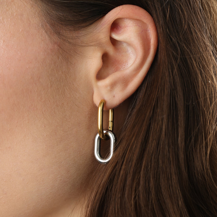 Li - Pendientes de aro de metal mixto de acero inoxidable