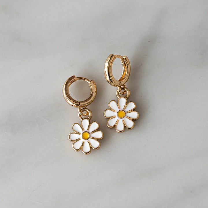 Enamel Daisy Hoop Earring