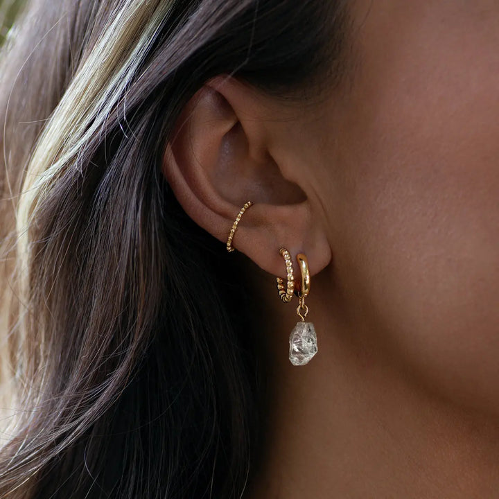 Clear Quartz Semi-Precious Hoop Earring