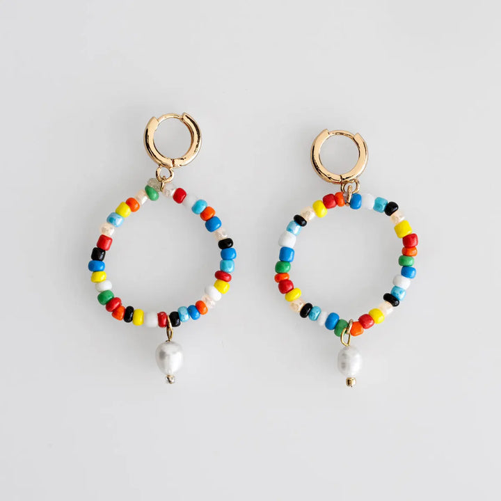 Round Colorful Beads with Pearl Hoop Earring| Timi of Sweden