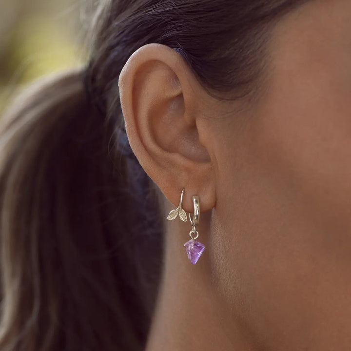 Semi Precious Hoop Earrings, Silver