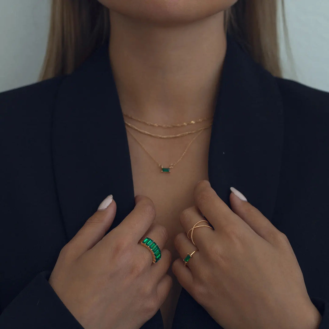 Necklace with Rectangular Crystal - Green