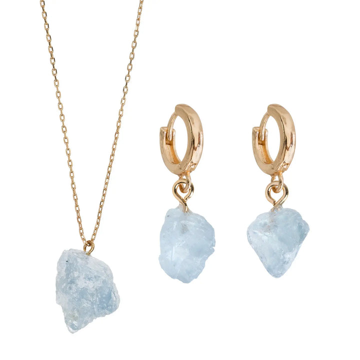 Semi Precious Stone Set with Necklace and Earrings - Gold