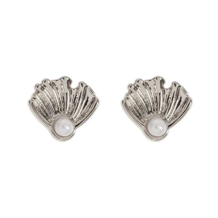 Aria - Shell with Pearl Stud Earrings